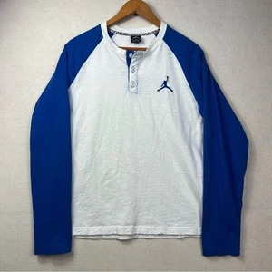 Air Jordan Nike Herren Blau Weiß Henley Langarm T-Shirt Tee LARGE - Bild 1 von 8