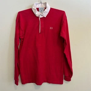 Land's End Herren XL rot Vintage Rugby Polo Langarmshirt griechische Buchstaben - Bild 1 von 8