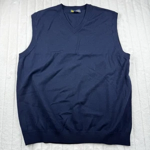 VTG Brooks Brothers Extra Fine Italian Merino Wool Vest Men XL Dark Navy Stretch - Picture 1 of 9