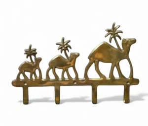 VTG Solid Brass Wall Hanger Key Holder Hooks Holiday Camels 3 Wise Men Desert - Picture 1 of 5