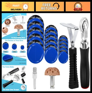 35-teiliges strapazierfähiges Reifenreparaturflickset - Flicken, Polierscheibe, Walze & Kratzer - Bild 1 von 8