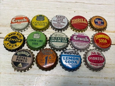Vintage Soda Bottle Caps Lot (14) Unused Cork Crush Hires Thrill Lemon Lime NOS - Image 1 of 4