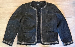 CHAQUETA BLAZER NUEVA CHICO'S TALLA 3 NEGRA EMBELLECIDA TWEED FLECOS LUREX TALLA XL - Imagen 1 de 9