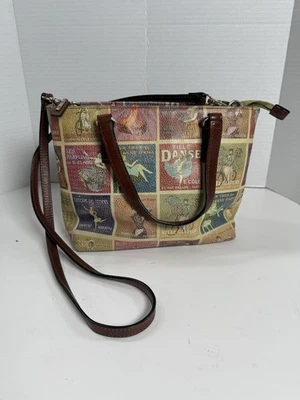 Fossil Leather Vintage Pin Up Print Leather /Brown Satchel Tote Handbag - Image 1 of 4