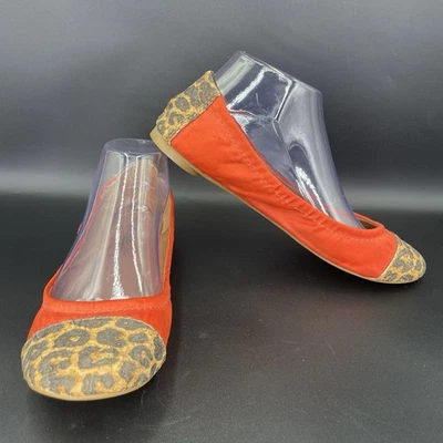 Lucky Brand Cheetah Puntera Corcho Naranja/Rojo Tela Ballet Pisos Talla 8.5 M Comodidad Foto 1 de 4