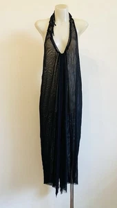 KIRRILY JOHNSTON Black Mesh Drawstring Halter Dress 1 8 -10 Great Pre-Loved - Picture 1 of 10