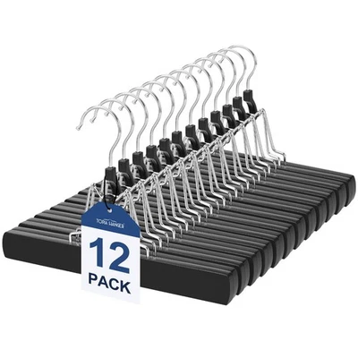12 Pack Wooden Pants Hangers, Hair Extension Hangers Non Slip Skirt Hanger Wo... - Image 1 of 4