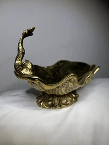 Vintage Harvin Brass Dolphin Koi Fish Clam Shell Dish Bowl ~ 5405 BR ~ 3+ Pounds - Picture 1 of 20