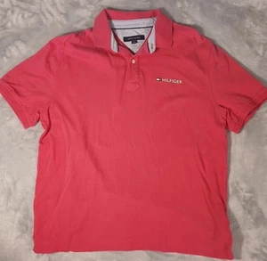 Tommy Hilfiger Polo Shirt Adult Med Hot Pink Cotton Short Sleeve Casual Fit Mens - Picture 1 of 8