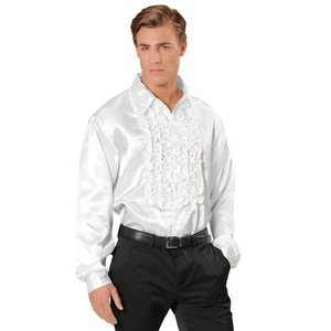 Camicia discoteca camicia a volant anni 70 party vintage top bianco XL 54/56 - Foto 1 di 2