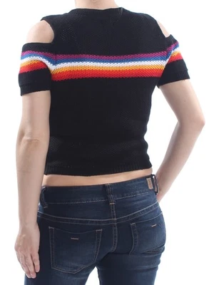 VOLCOM Womens Black Cut Out  Knit Short Sleeve Crew Neck Crop Top XS - Image 1 of 4