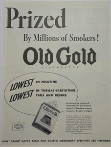 1943 OLD GOLD Cigarettes Lowest in nicotine Lowest in Throat-Irritating Tar - Picture 1 of 1