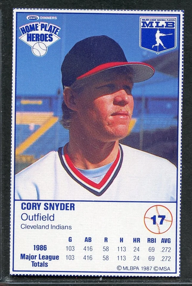 1987 Kraft Dinners Home Plate Heroes - #17 - Cory Snyder - Cleveland Indians - Image 1 of 1