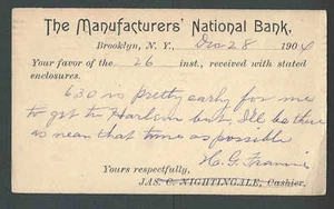1904 PC MANUFACTURERS NATIONAL BANK BROOKLYN NY - Picture 1 of 1