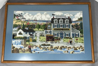 Handmade Nantucket Breeze Needlepoint Framed Charles Wysoki's Coastal Scene 1989 - Image 1 of 4