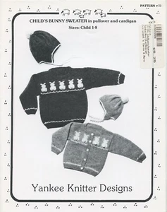 Yankee Knitter Designs Knitting Pattern 11 Child's Bunny Sweater Cardi & Hat 1-8 - Picture 1 of 3