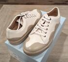 $690 Mens Lanvin Two-Tone Leather Low-Top Sneakers White/Ecru 43 US 10