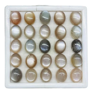 25 Pcs Natural Sri Lankan Moonstone 11x9mm Oval Top Quality Loose Gemstones Lot - Picture 1 of 7