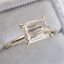 2.0 Ct Emerald Cut Moissanite Solitaire Engagement Ring 14k Yellow Gold Plated
