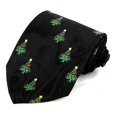 Corbata negra clásica de Navidad con árboles decorados para hombre  Foto 1 de 4