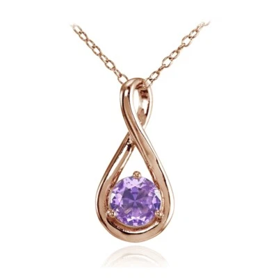 Rose Gold Flashed Sterling Silver Simulated Amethyst 5mm Round Infinity Necklace - Image 1 of 4