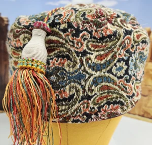 SMOKING CAP Repro 1800's Victorian Style Multi-Colored Brocade Size Large - Picture 1 of 8