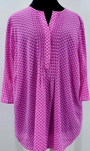 NWT Talbots Pink White Scalloped Shell Pattern Cotton Top Blouse 2X MSRP $99 - Picture 1 of 4