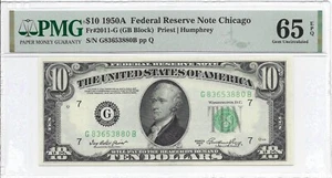 1950A $10 CHICAGO FRN. PMG GEM Uncirculated 65 EPQ Banknote. - Picture 1 of 2