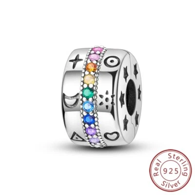 MULA Frauen 925 Sterling Silber DIY Charm CZ Bunte Symbole Clip Für Armband - Bild 1 von 4