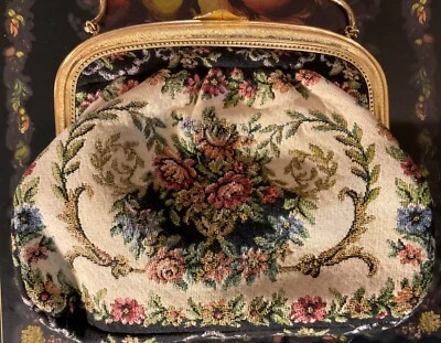 Cartera de mano tapiz vintage de Alemania Occidental tono dorado herrajes y marco lisos Foto 1 de 4