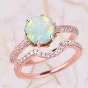 Ópalo Set Nupcial Oro Rosa / Australiana Cabujón Superior/Anillo de Compromiso - Imagen 1 de 5