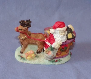 Miniature Dollhouse Christmas Village Santa Sleigh Reindeer Figurine 2.25" Holly - Picture 1 of 5