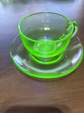 Vintage Green Vaseline/Uranium Glass Tea Cup and Saucer
