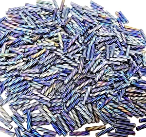 20gms Matsuno 6mm Bugle Beads - Colour 748-FAB-SP - Black Frosted Rainbow - Picture 1 of 13