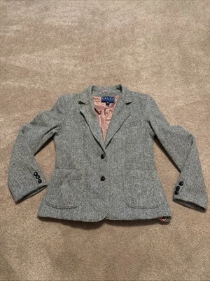 Vintage Ralph Lauren Blue Label Sz 6 Gray Herringbone Tweed Blazer 100% Wool - Image 1 of 4