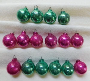 16 Vintage Mini Glass Christmas Ornaments Pink Blue-Green Feather Tree 1.25" Lot - Picture 1 of 3