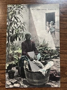 A Local Washing Clothes in Bucket, Kingston, Jamaica, BWI Postcard ~ Posted, DB - Picture 1 of 2