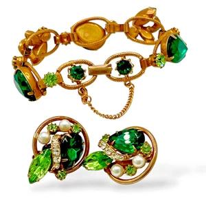 Set orecchini bracciale a grappolo Juliana D&E oro verde chiaro goccia strass - Foto 1 di 11