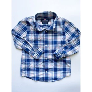 Boys Vineyard Vines Blue Plaid Performance Whale Shirt Size 4T - Picture 1 of 3