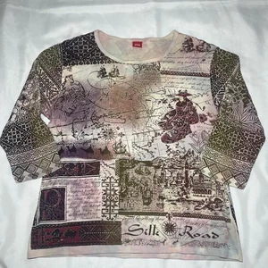 Vintage 90er Y2K Glima Silk Road Shirt Baumwolle 3/4 Arm Gr. XL - Bild 1 von 7
