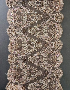 French Couture Beaded Sequin Lace Trim Bronze Gold – 2.5 Yds x 11.5 In - Foto 1 di 21