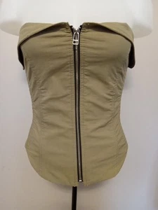 Zara Women Khaki Corset Style Bustier Soft Wire Front Zip Top Size Xsmall - Picture 1 of 12