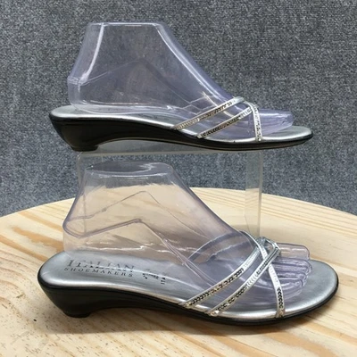 Italian Shoemakers Sandals Womens 9 Slide Silver Faux Leather Sequin Embellished - Image 1 of 4