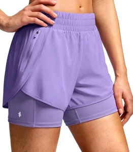 Soothfeel Damen 2 in 1 sportliche Laufshorts mit Innenfutter Reißverschlusstasche groß - Bild 1 von 5