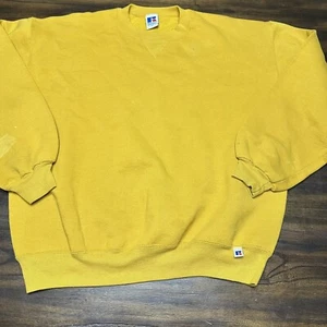 Vintage 90s Russell Athletic Mustard Yellow Made In USA Blank Sweatshirt Size XL - Picture 1 of 10