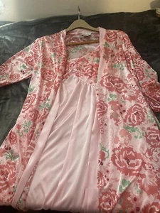 Cozee Corner Pink Floral Nightgown & Robe/Belt Set Size XL Silky Soft - Picture 1 of 6