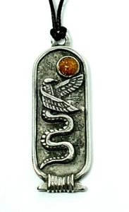 Wadjet Necklace Snake God Buto Pendant Protection Zodiac Oct Nov Cartouche Cord - Picture 1 of 12