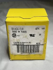 Eaton Cooper Bussman BK/AGC-12-R (100 Count) Cartridge, Fast Acting Fuse 3AG 12A - Picture 1 of 1