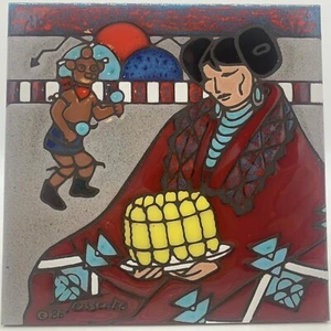 Cleo Teissedre Keramikfliese Untersetzer Korkboden Navajo Indianer Arizona USA - Bild 1 von 10