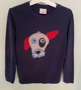 Hanna Andersson Boys Size 10 Navy Long Sleeve Tee Dog As Appliqué 100% Cotton - Picture 1 of 6